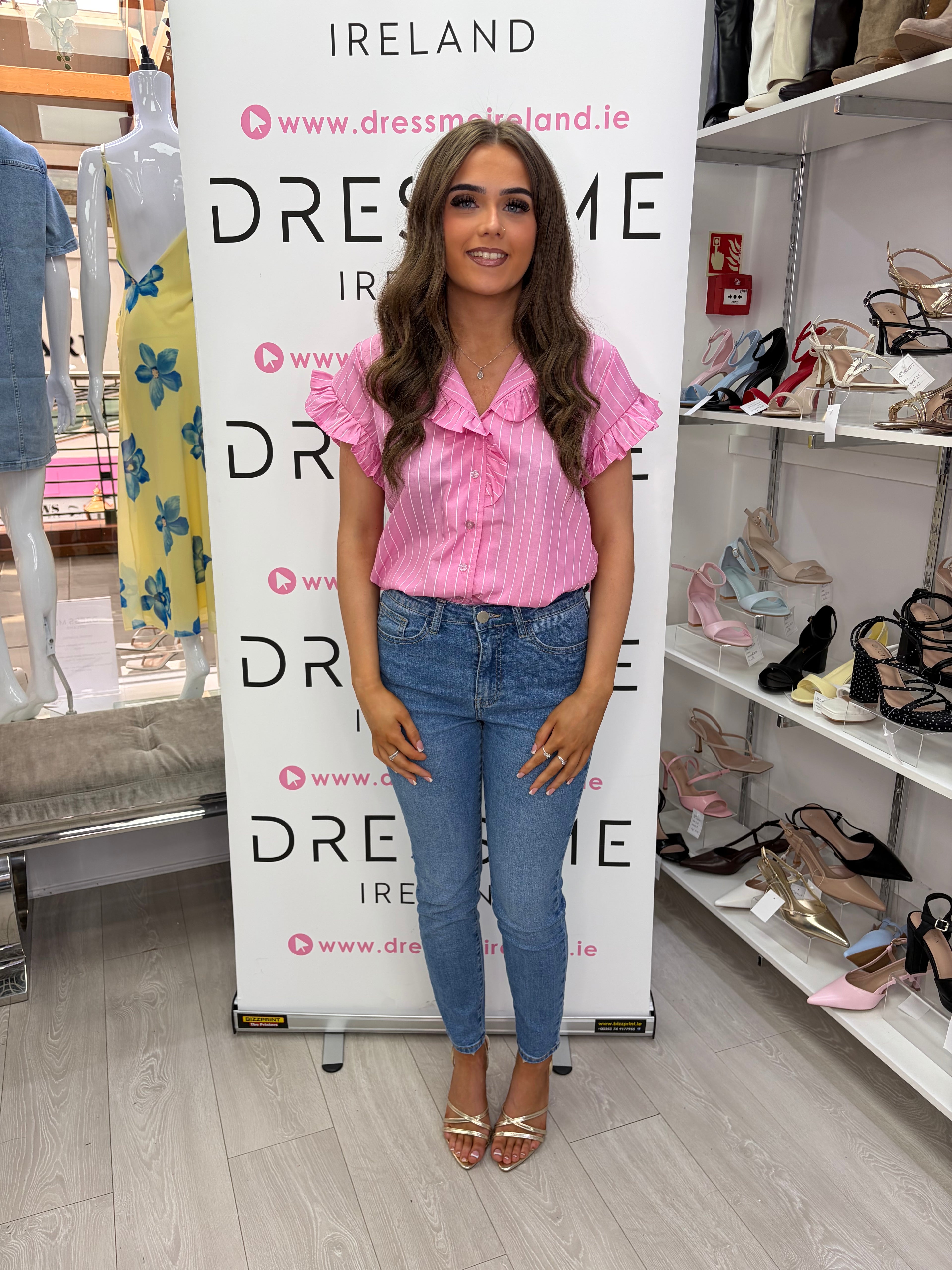 Sofia Shirt – Pink Stripe Frill Sleeve Blouse