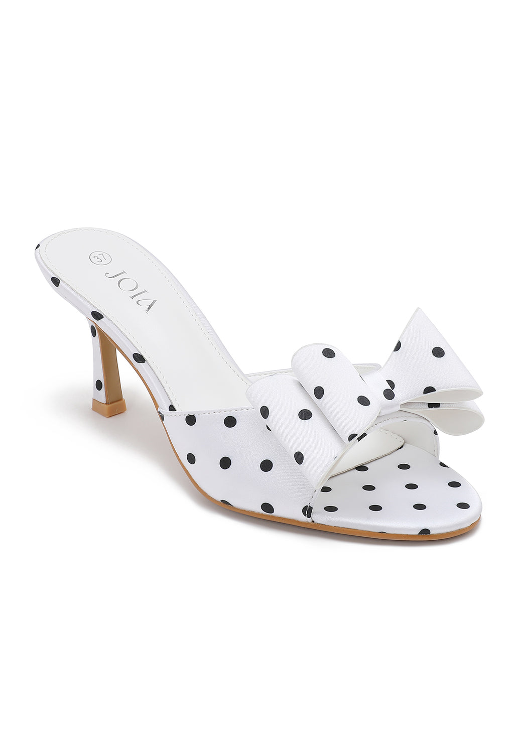 Evie Polka Dot Bow Mule Heels - White