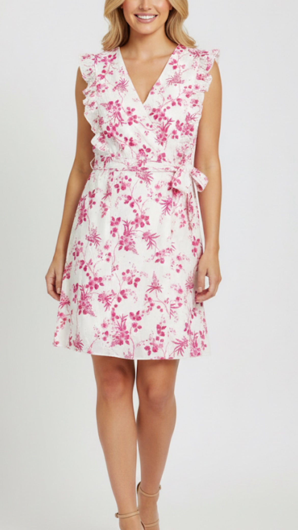 Veronica Pink Floral Wrap Mini Dress