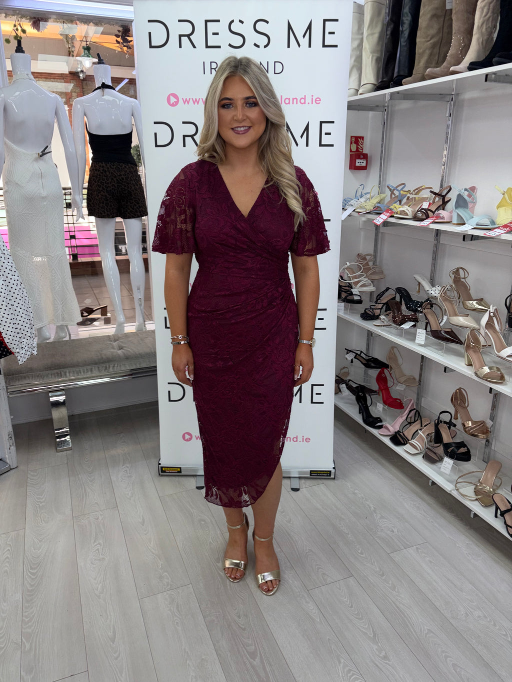 Girl In Mind Natasha Burgundy Lace Wrap Midi Dress