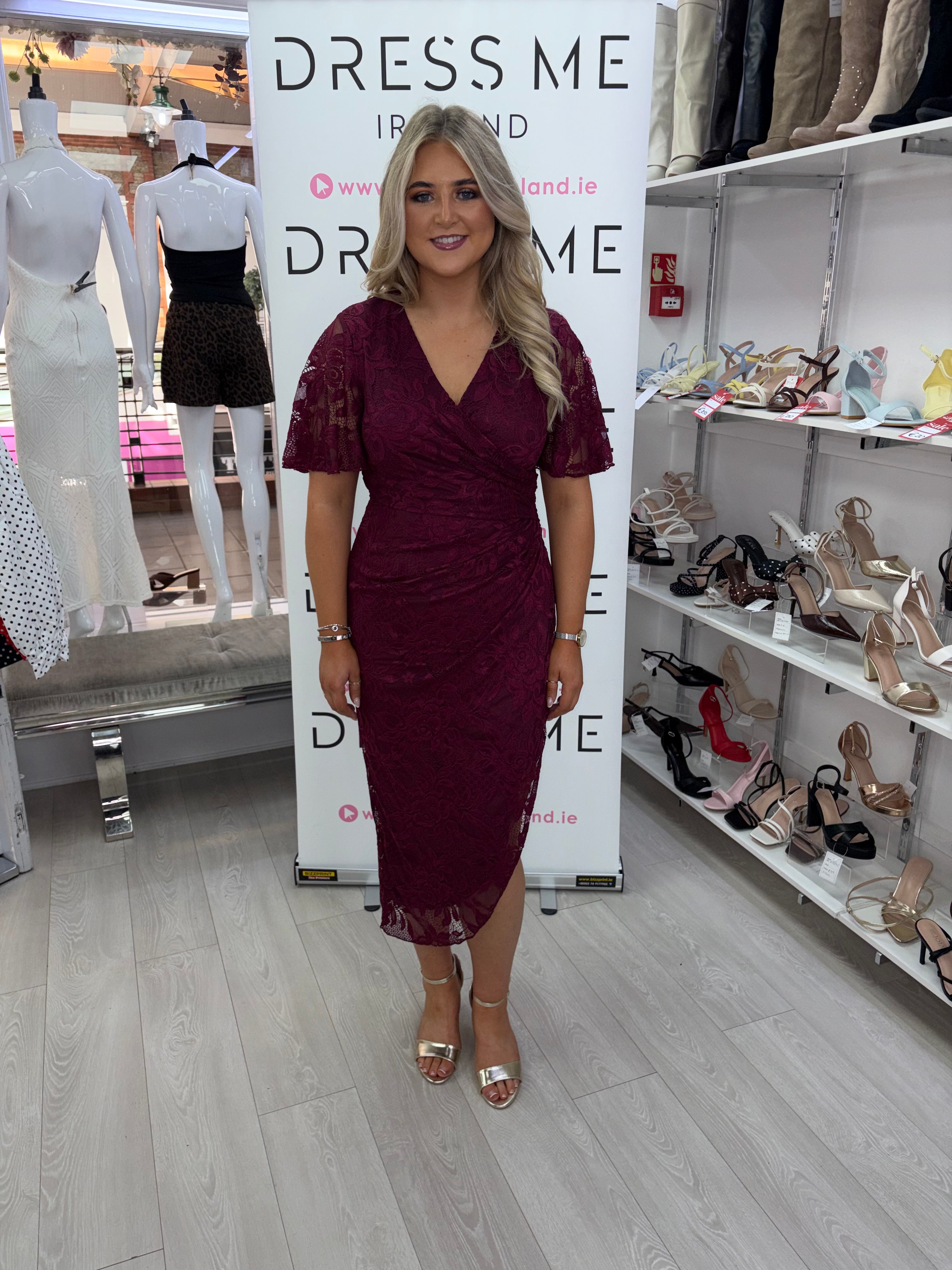 Girl In Mind Natasha Burgundy Lace Wrap Midi Dress