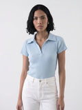 Holly Ribbed Polo Knit Top - Blue