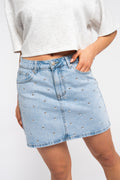Serena Studded Denim Mini Skirt – Light Wash