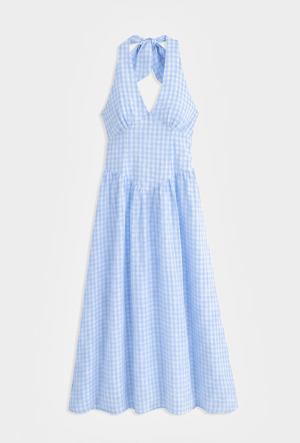 Nova Gingham Halter Neck Midi Dress - Blue