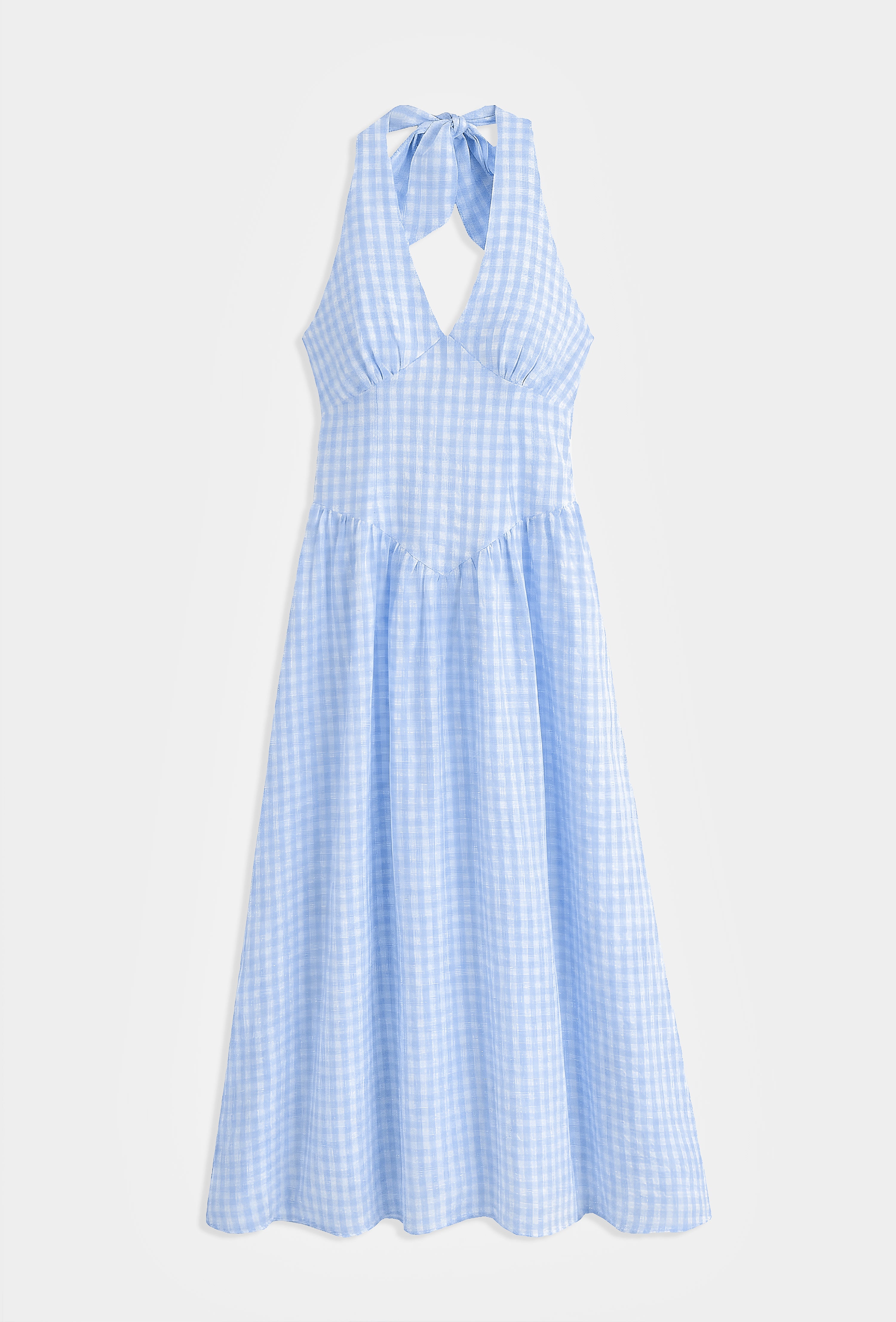 Nova Gingham Halter Neck Midi Dress - Blue