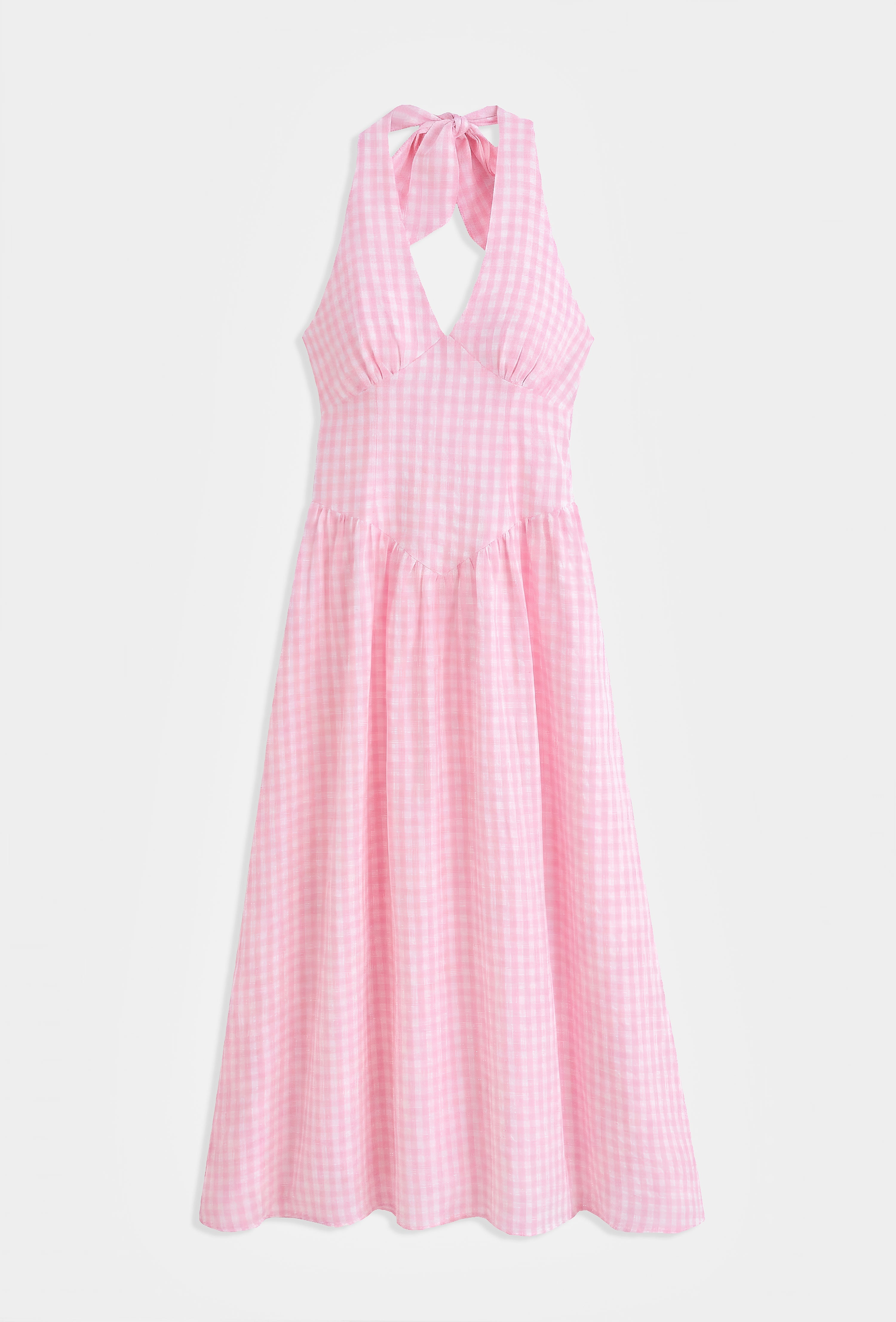 Nova Gingham Halter Neck Midi Dress - Pink