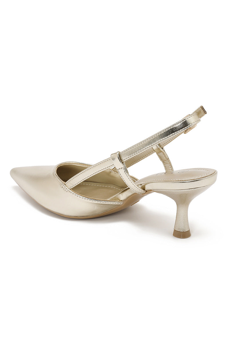 Lara Pointed-Toe Slingback Heel -  Gold