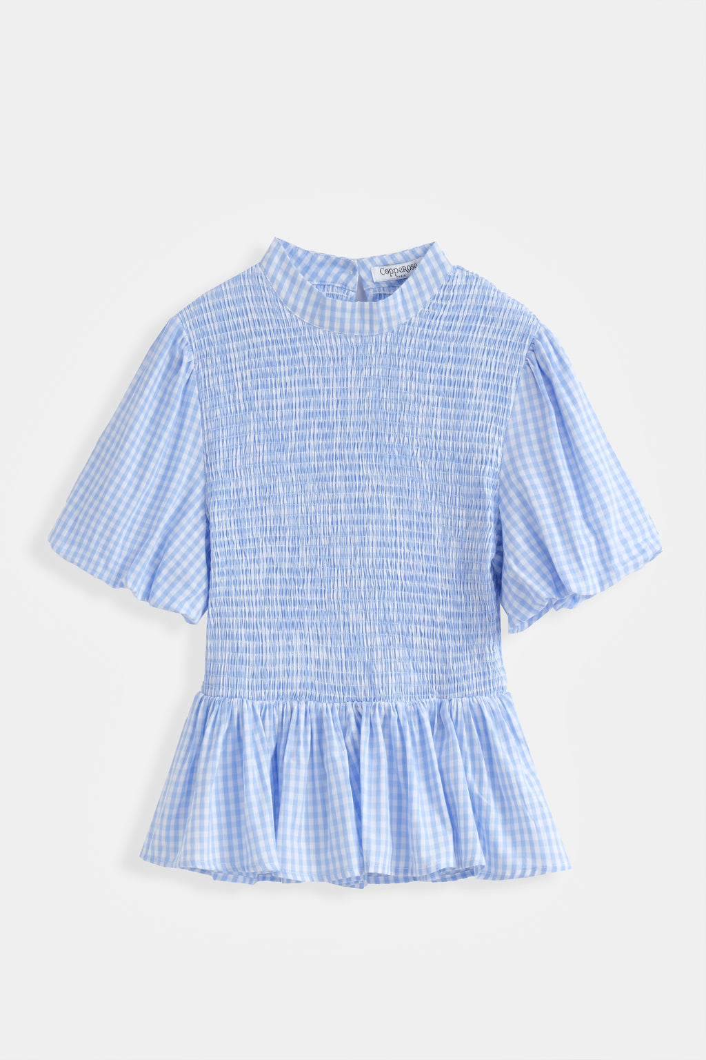 Una Gingham Peplum Top - Blue