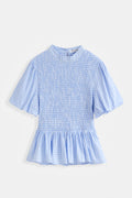 Una Gingham Peplum Top - Blue
