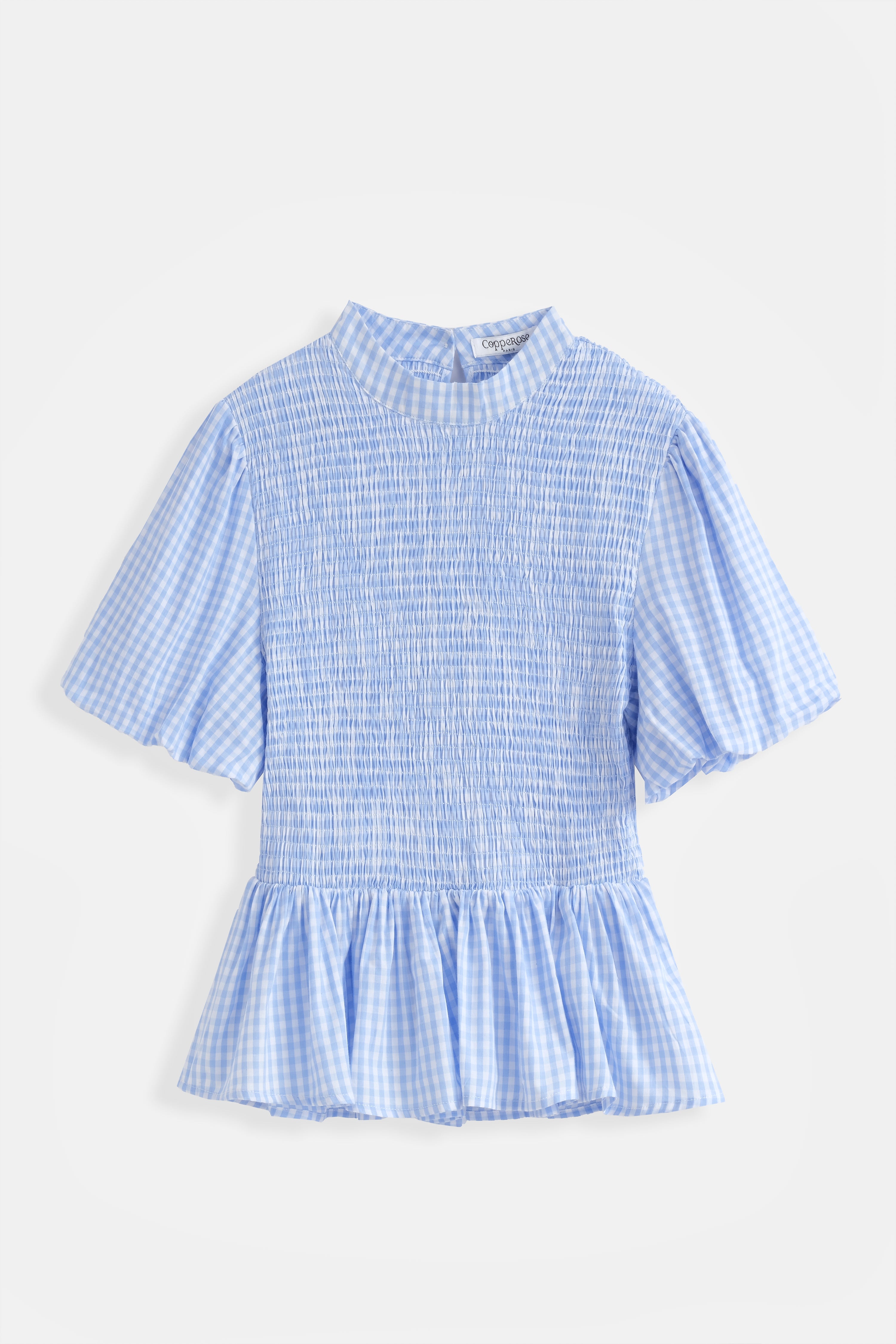Una Gingham Peplum Top - Blue