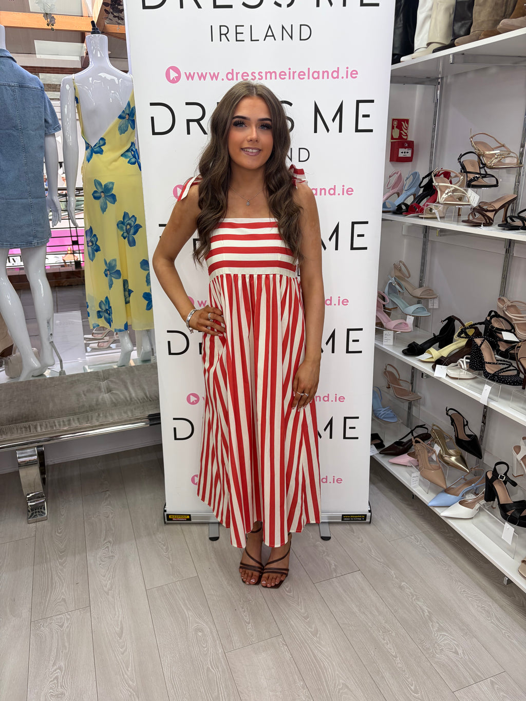 Bree Dress – Red Stripe Tie Strap Midi Dress