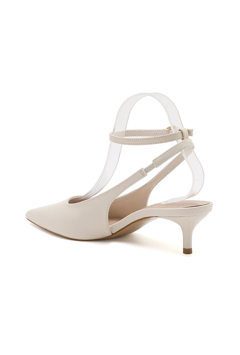 Dolores Pointed- Beige Toe Slingback Kitten Heels