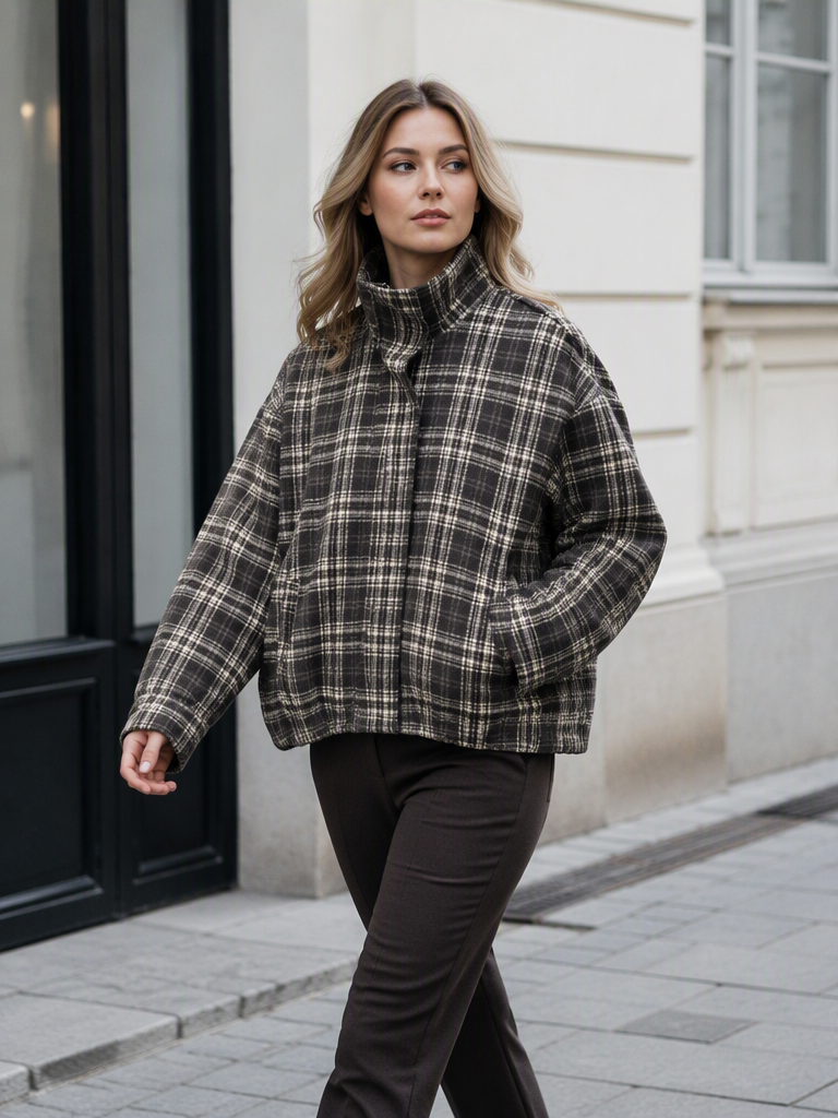 Elaine Brown Check High Neck Jacket