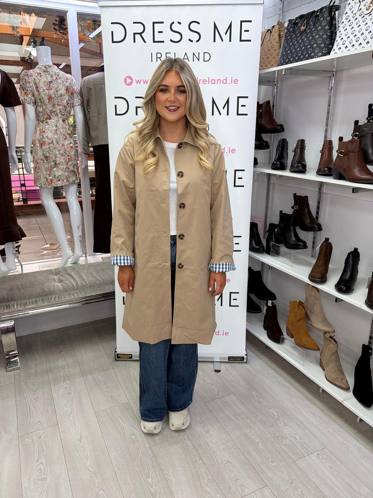 Polly Gingham Detail Trench Coat - Beige