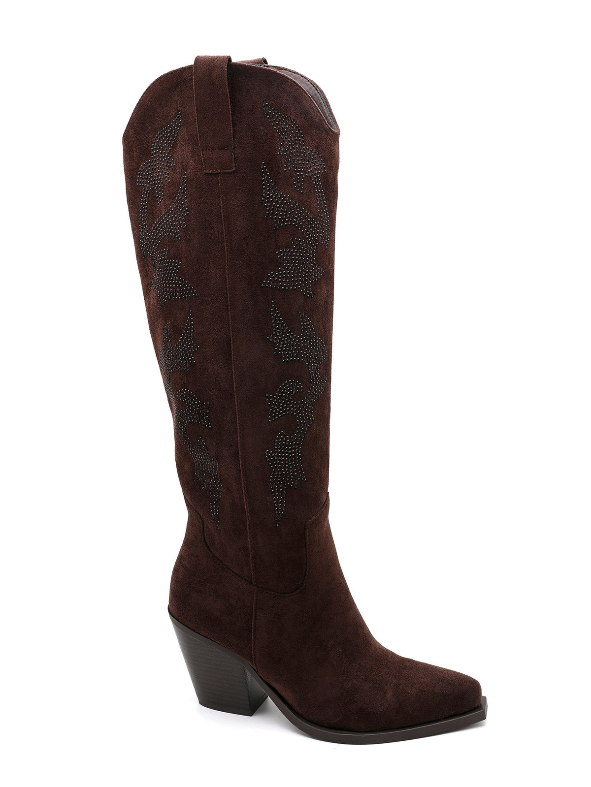 Billie Brown Embellished Western Knee-High Cowboy Boots