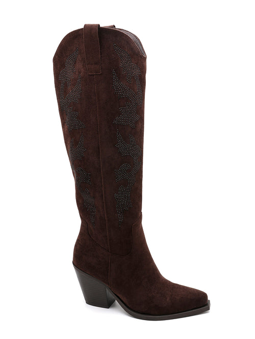 Billie Brown Embellished Western Knee-High Cowboy Boots