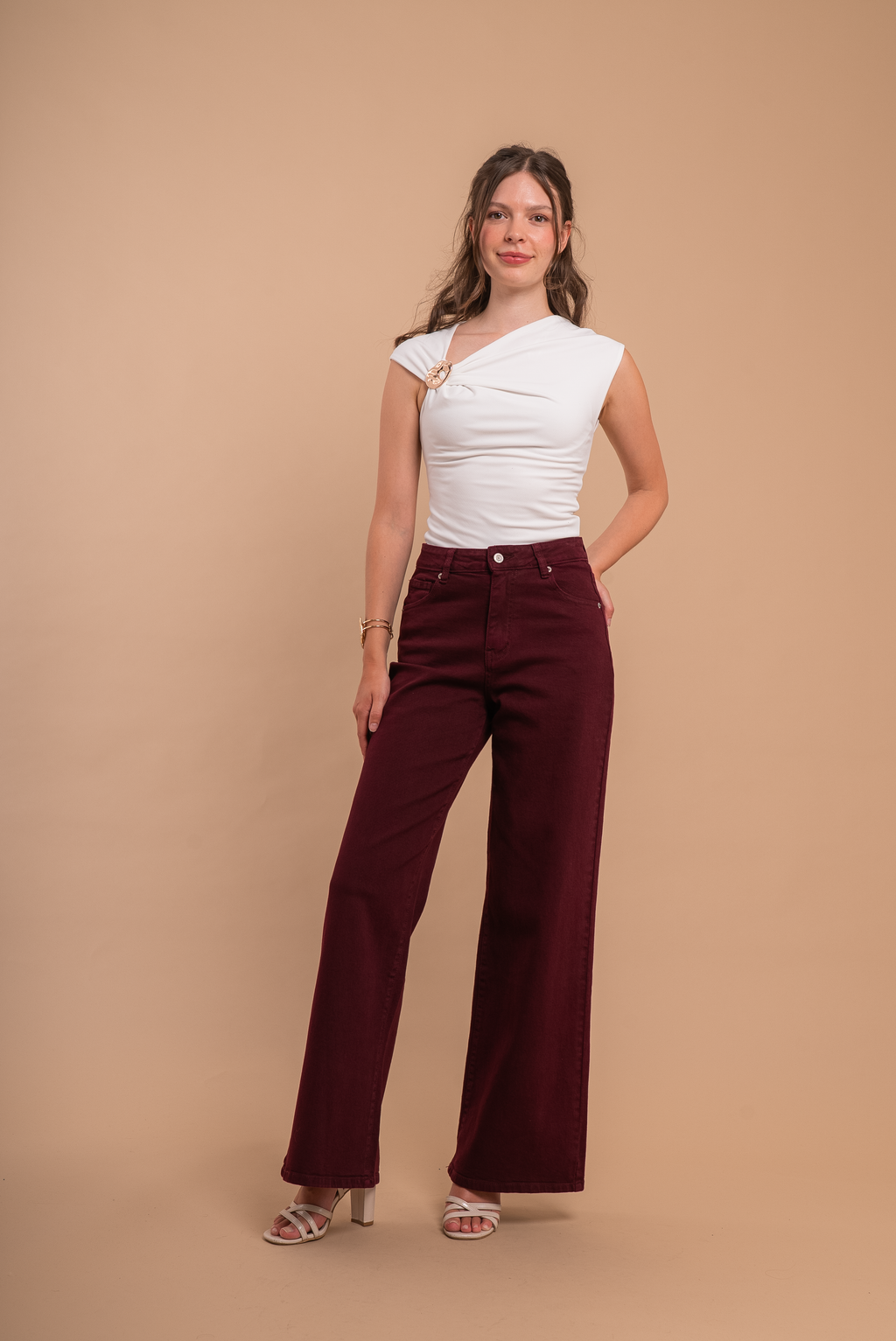 Jenny High Rise Wide Leg Jeans - Burgundy