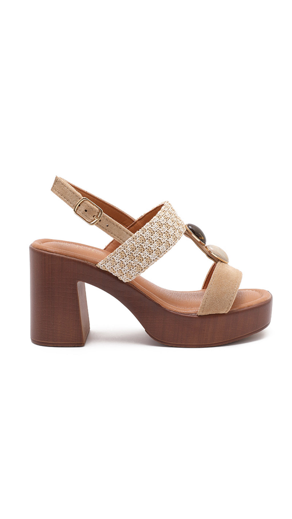 Tina Khaki Platform Heel – Textured Strap Block Heel Sandal