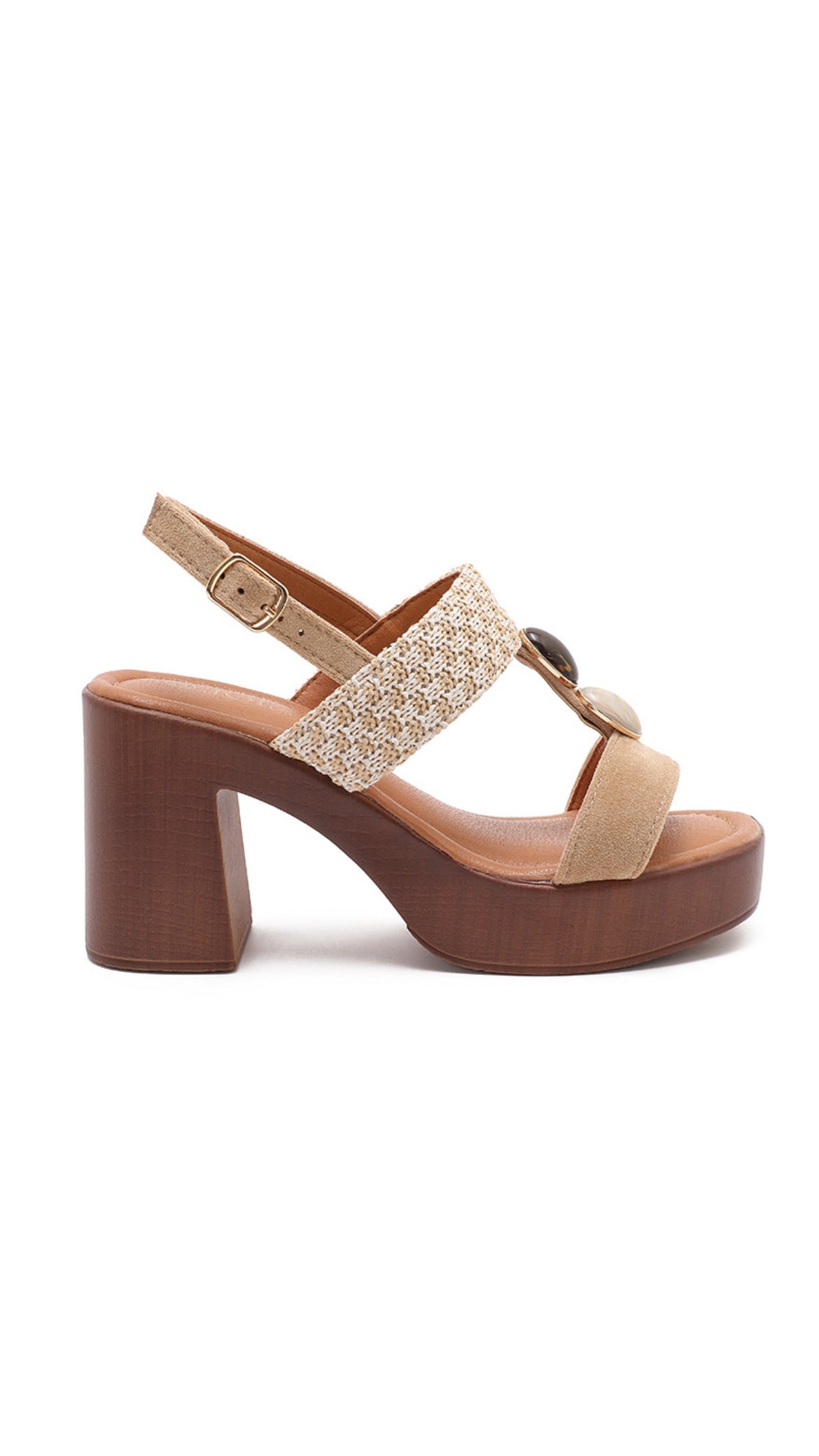 Tina Khaki Platform Heel – Textured Strap Block Heel Sandal