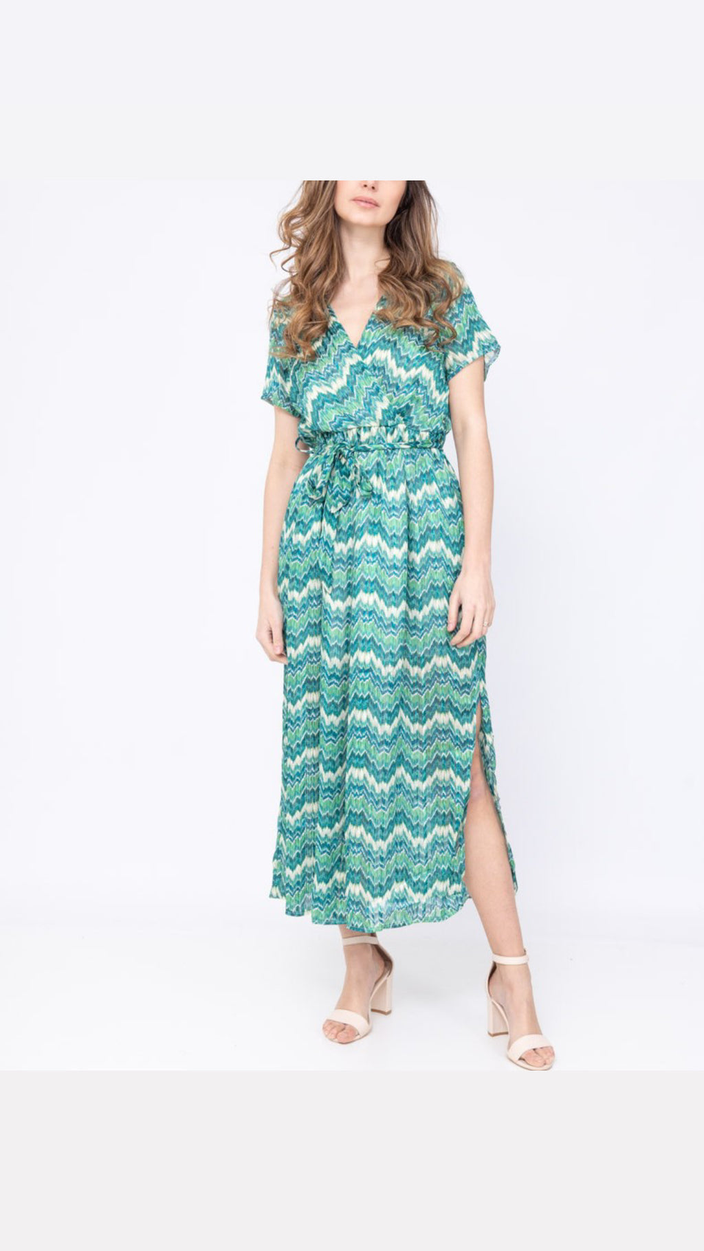 Emily Chevron Print Maxi Dress – Teal & Green