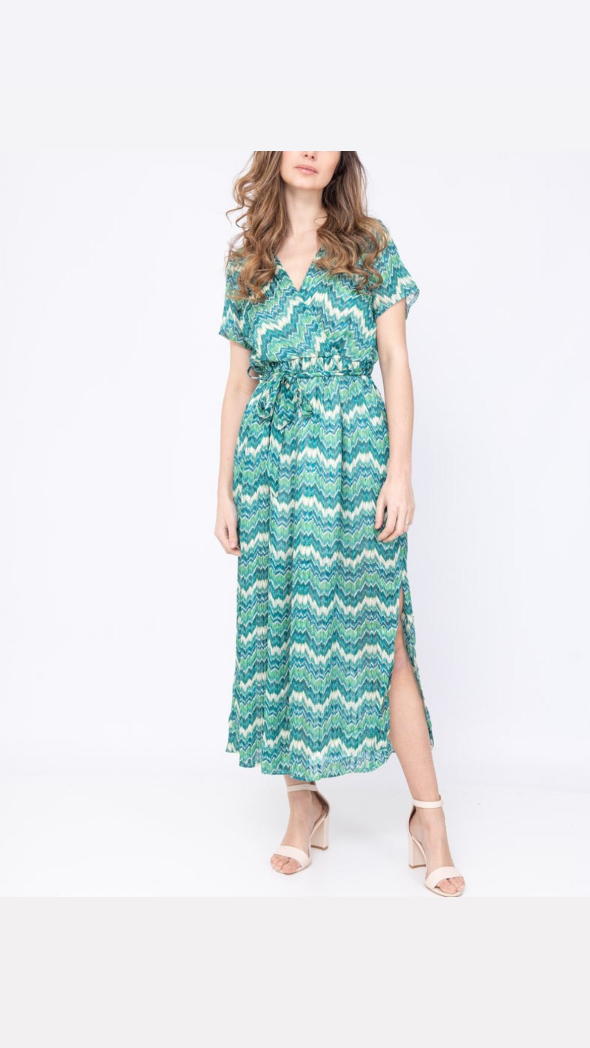 Emily Chevron Print Maxi Dress – Teal & Green