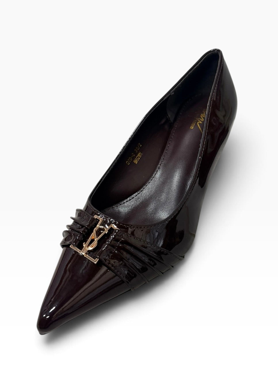 Bridget Brown Patent Pointed-Toe Heels