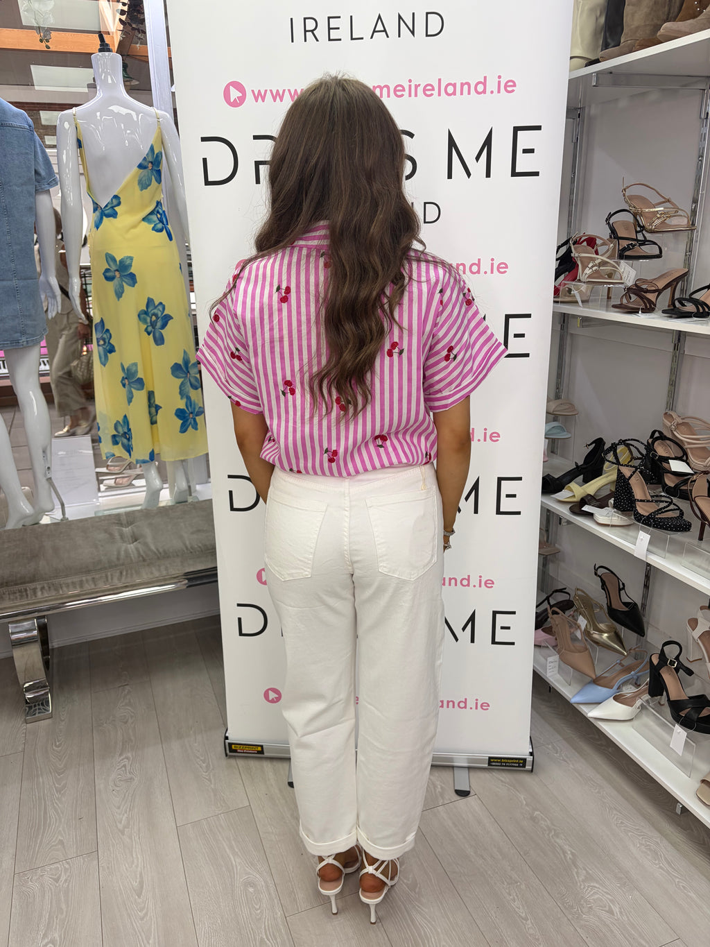 Payton Cherry Embroidered Pink Stripe Button-Up Top