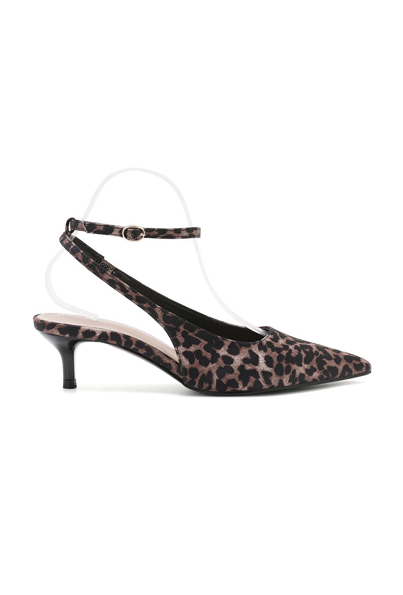 Dolores Pointed- Leopard Toe Slingback Kitten Heels
