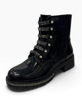 Emily Black Patent Diamanté Ankle Boots with Chunky Sole