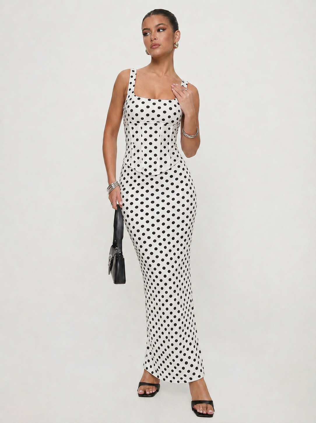 Anaya Polka Dot Corset & Maxi Dress Set - White