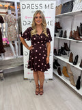 Kristie Girl in Mind Wine Polka Dot Wrap Mini Dress