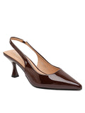 Vera Patent Slingback Heels – Brown