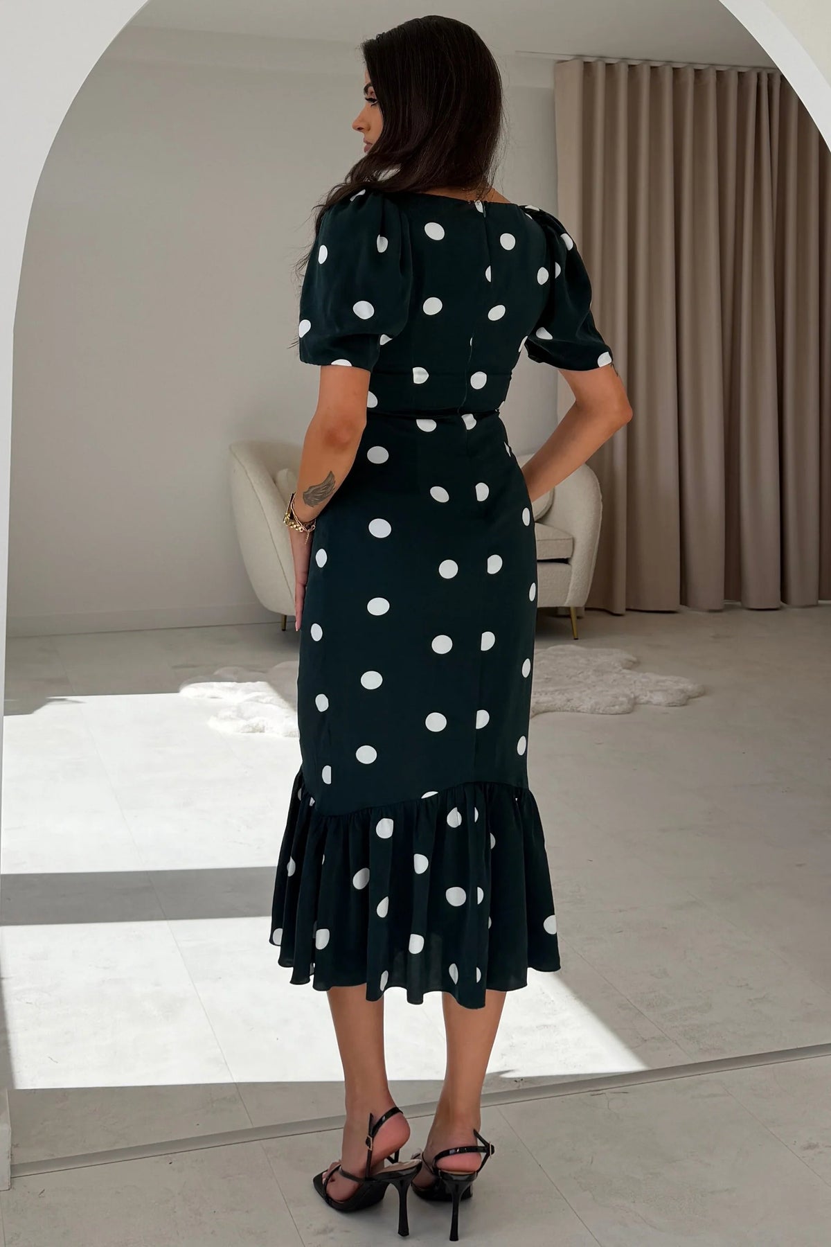 Jennifer Girl in Mind Green & White Polka Dot Midi Dress