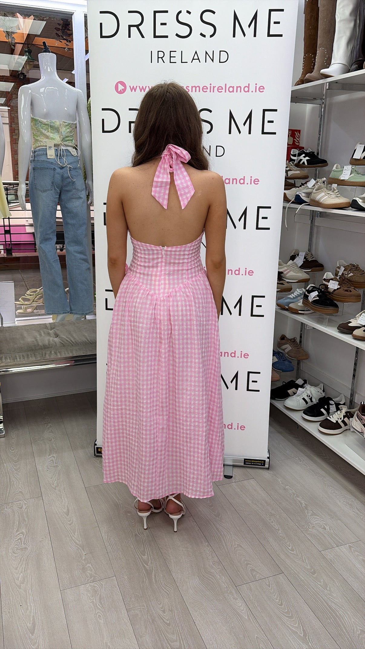 Nova Gingham Halter Neck Midi Dress - Pink