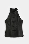 Zoya Faux Leather Halterneck Top - Black