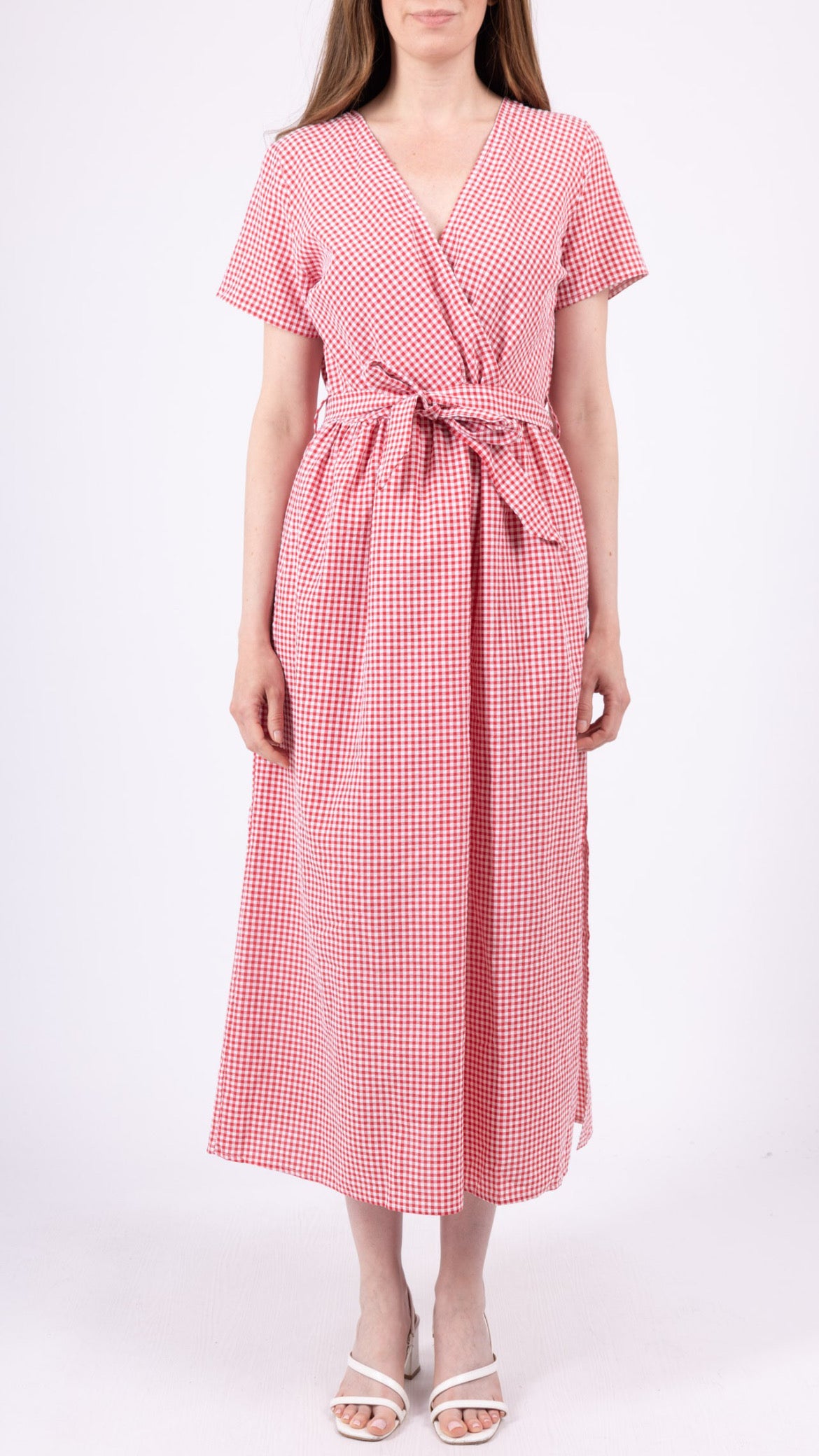 Eabha Red Gingham Wrap Midi Dress