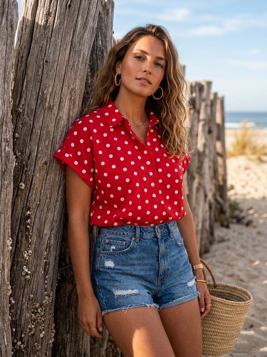 Elodie Red Polka Dot Shirt