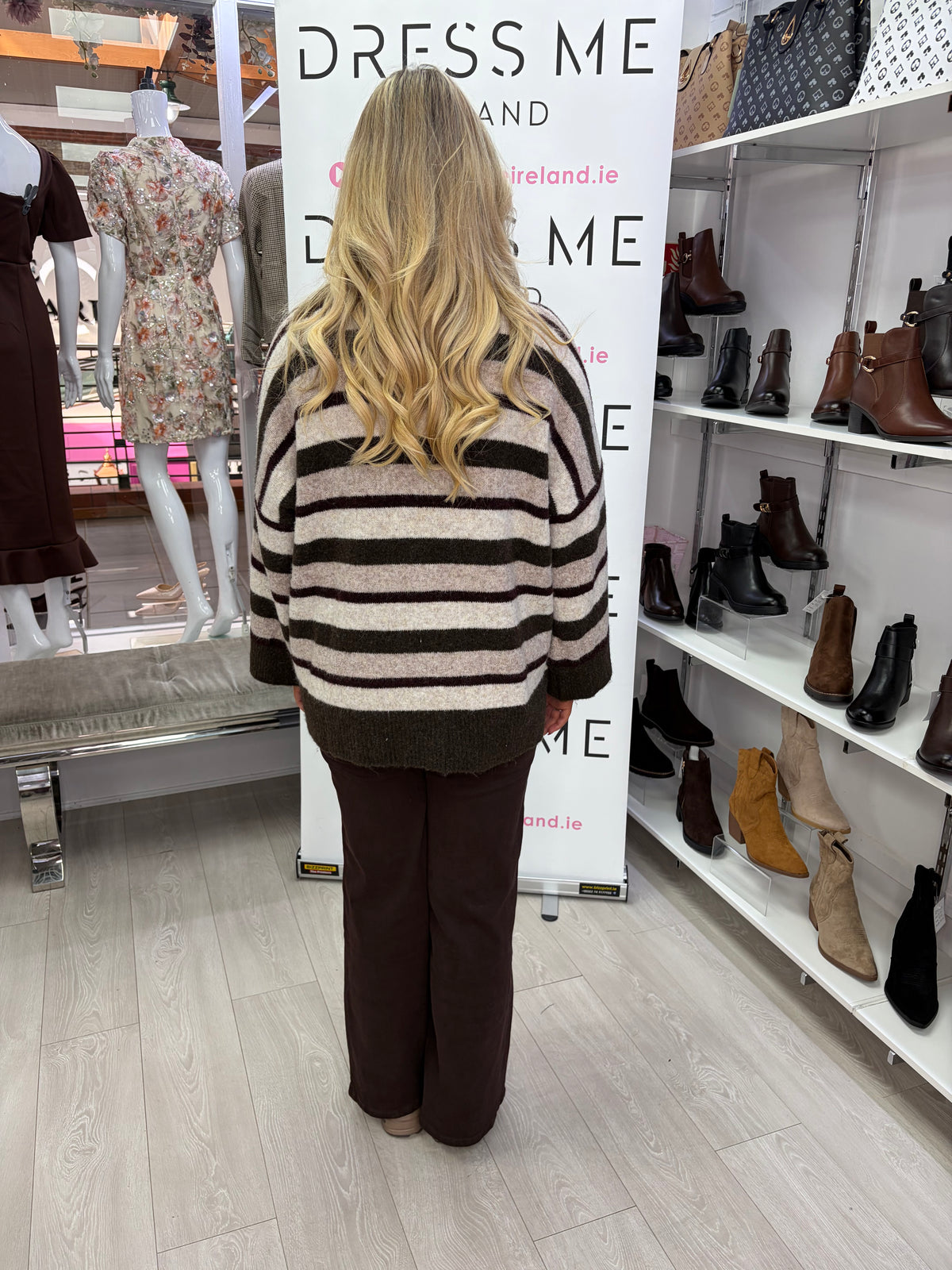 Tara Cream & Chocolate Brown Striped Knit Cardigan