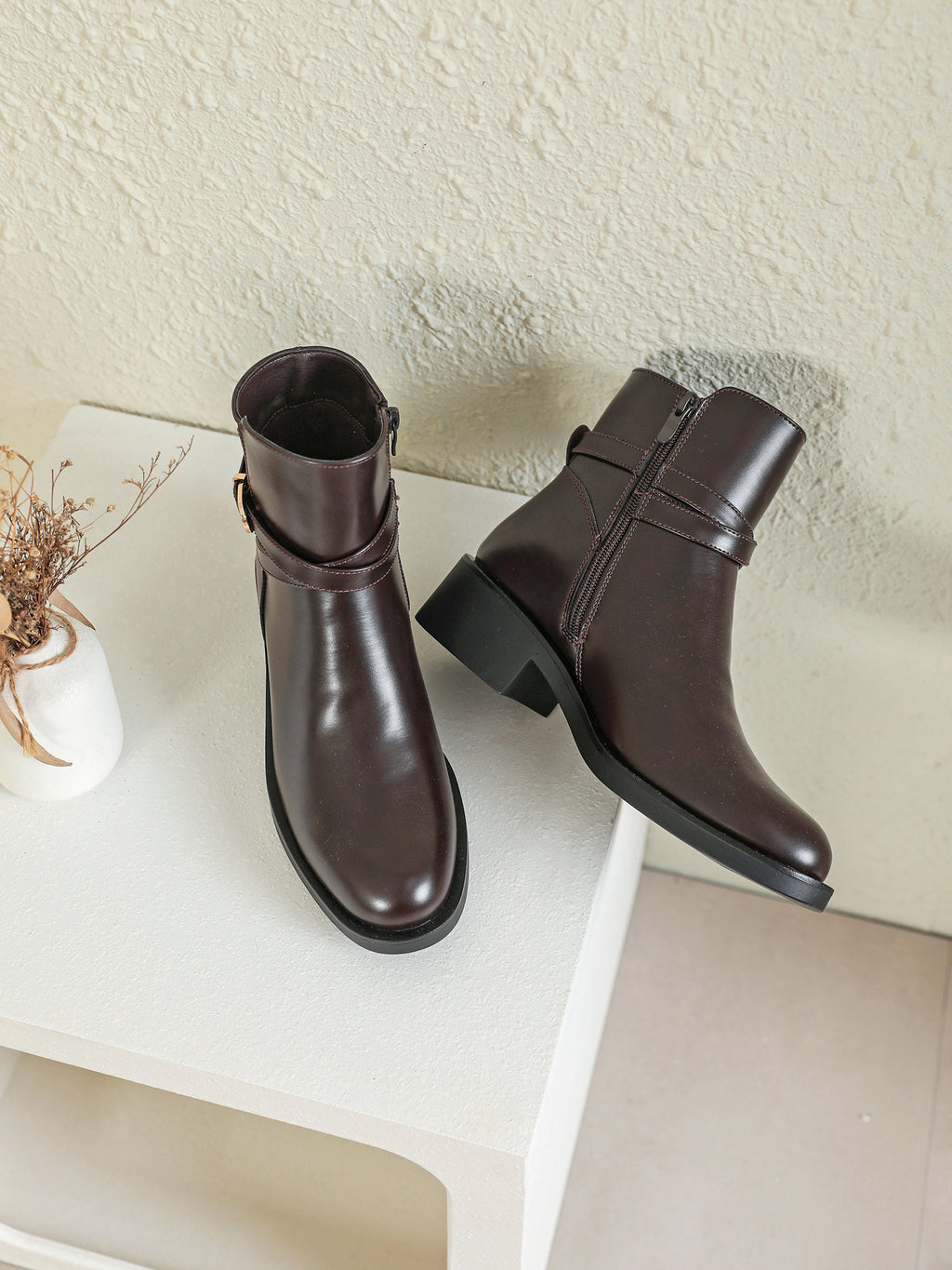 Maura Buckle Ankle Boots – Brown
