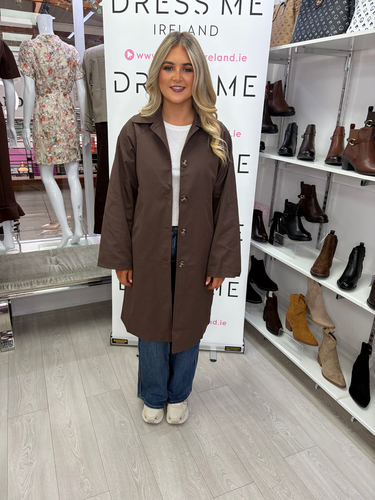 Polly Gingham Detail Trench Coat -  Brown