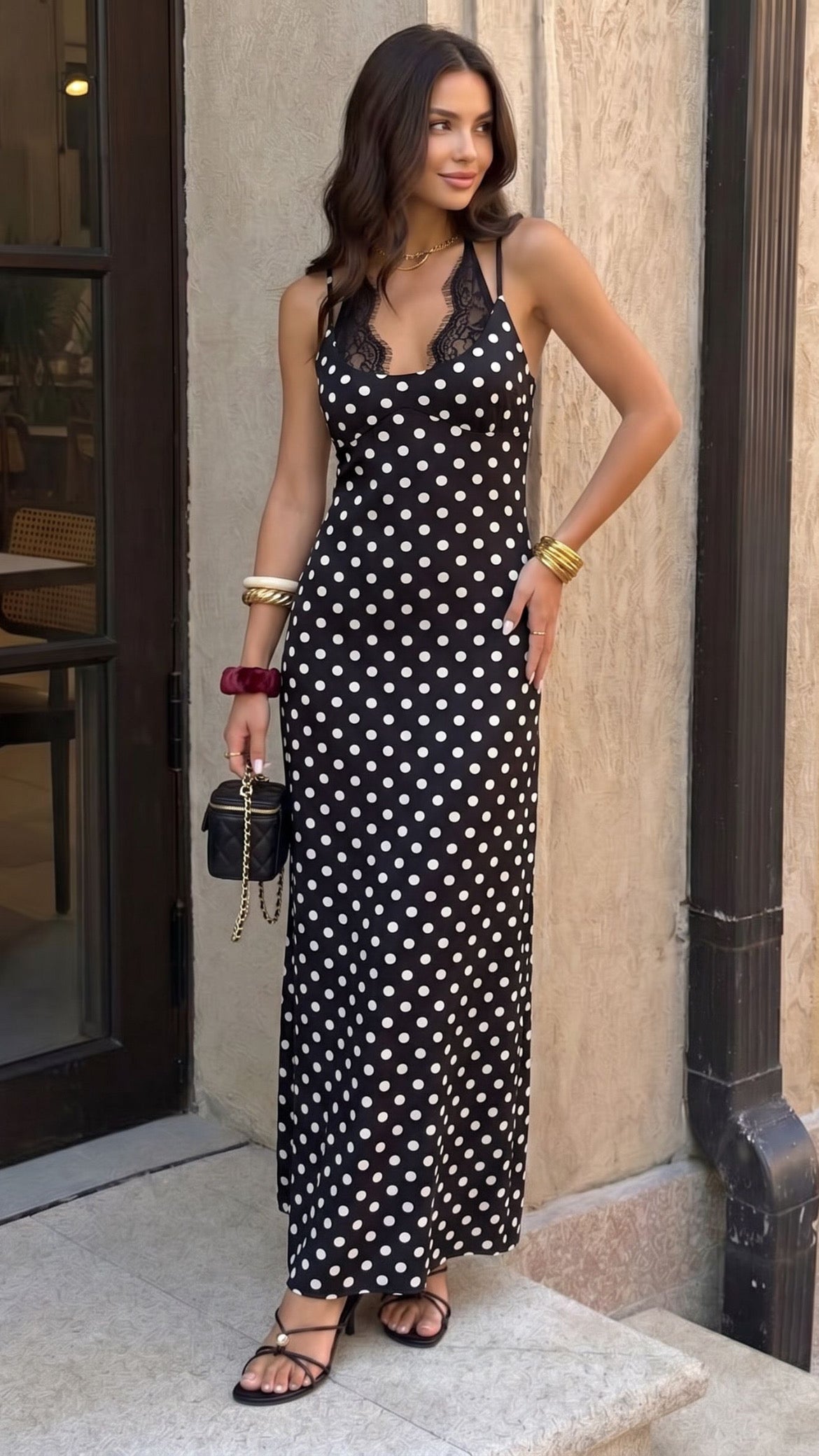 Imogen Polka Dot Maxi Dress - Black