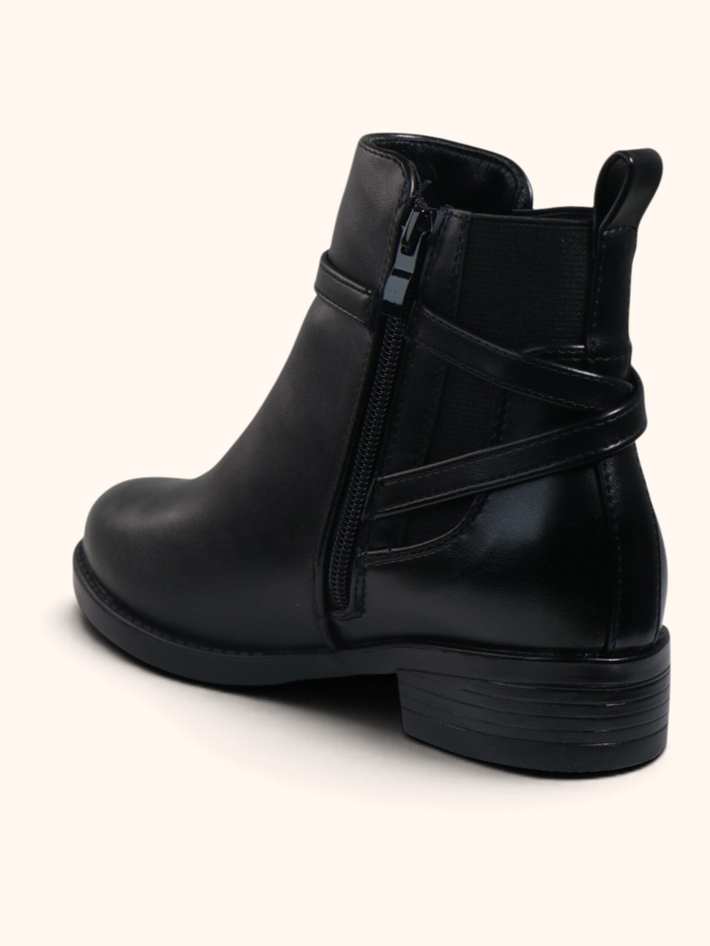 Myra Black Strap Detail Chelsea Ankle Boots