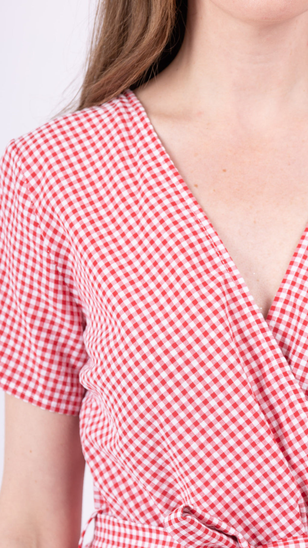 Eabha Red Gingham Wrap Midi Dress