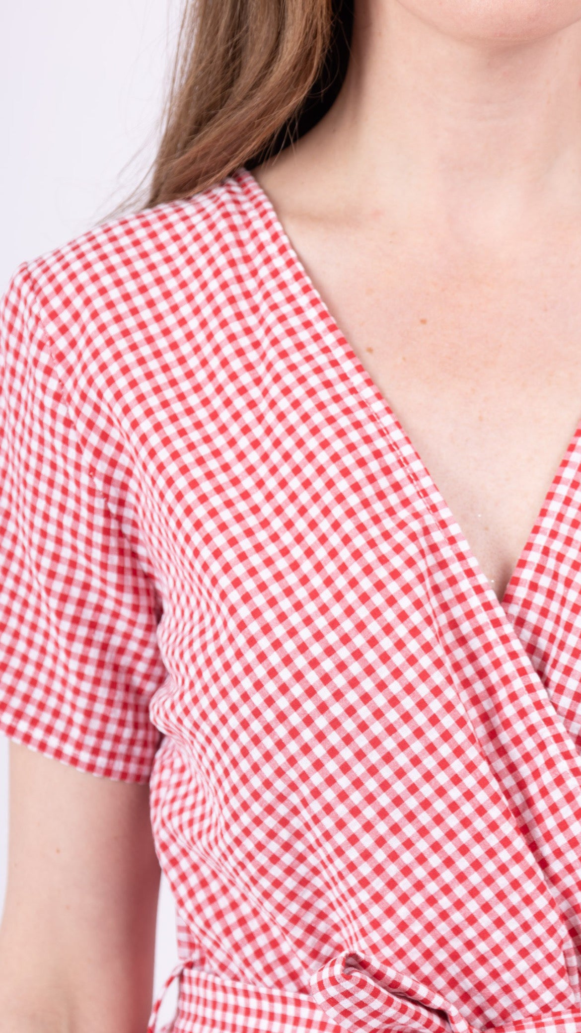 Eabha Red Gingham Wrap Midi Dress