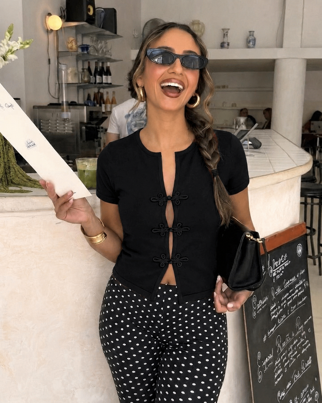 Molly Hook Detail Stretch Top - Black