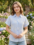 Remi Shirt – Embroidered Stripe Blue Shirt