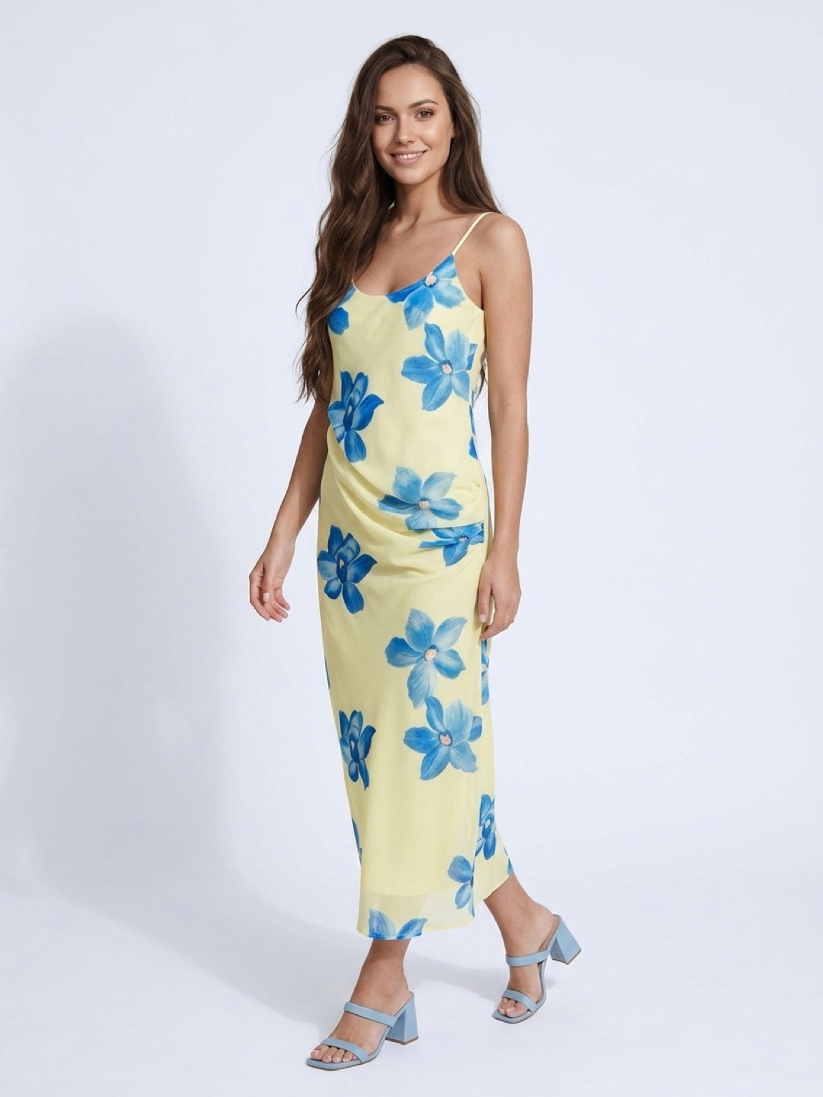 Kim Yellow Floral Print Slip Maxi Dress