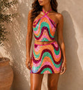 Gayle Sequin Wave Halter Crop Top & Mini Skirt Co-Ord Set