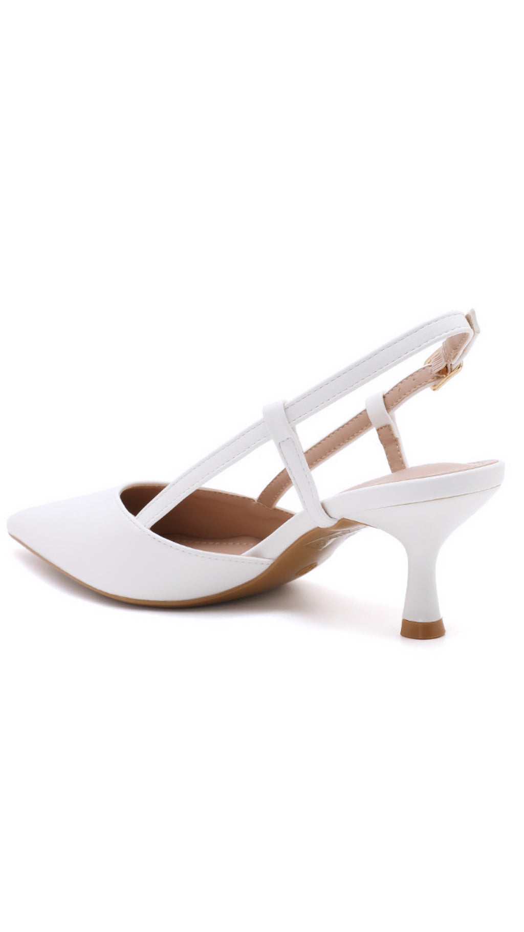 Lara White Slingback Heel – Elegant Pointed Toe Kitten Heel