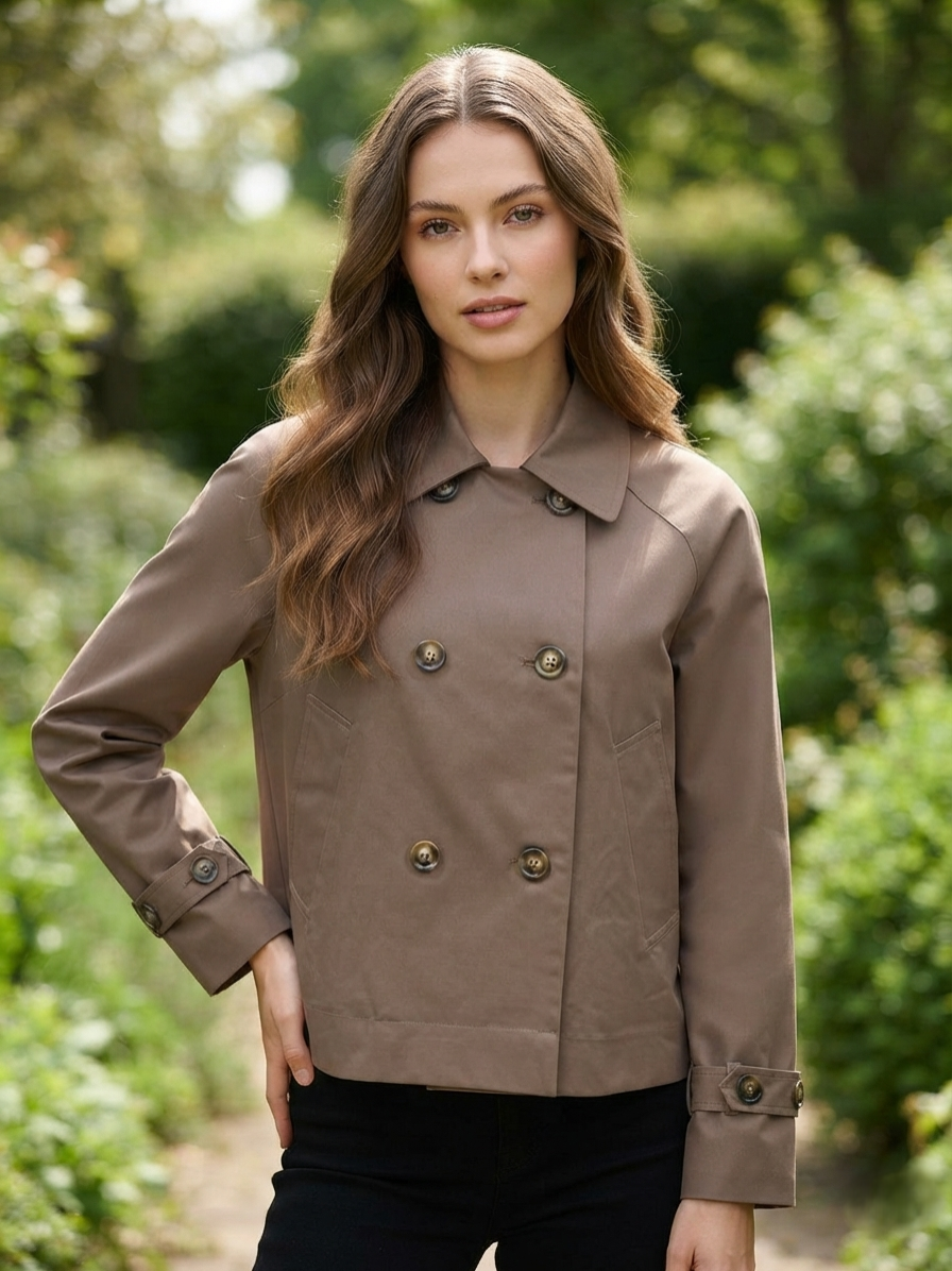 Evie Cropped Double-Breasted Jacket - Brown